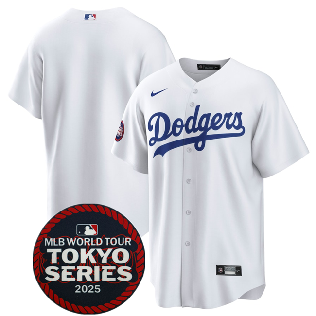 Men's White Los Angeles Dodgers Blank 2025 World Tour: Tokyo Series Home Stitched Baseball Jersey